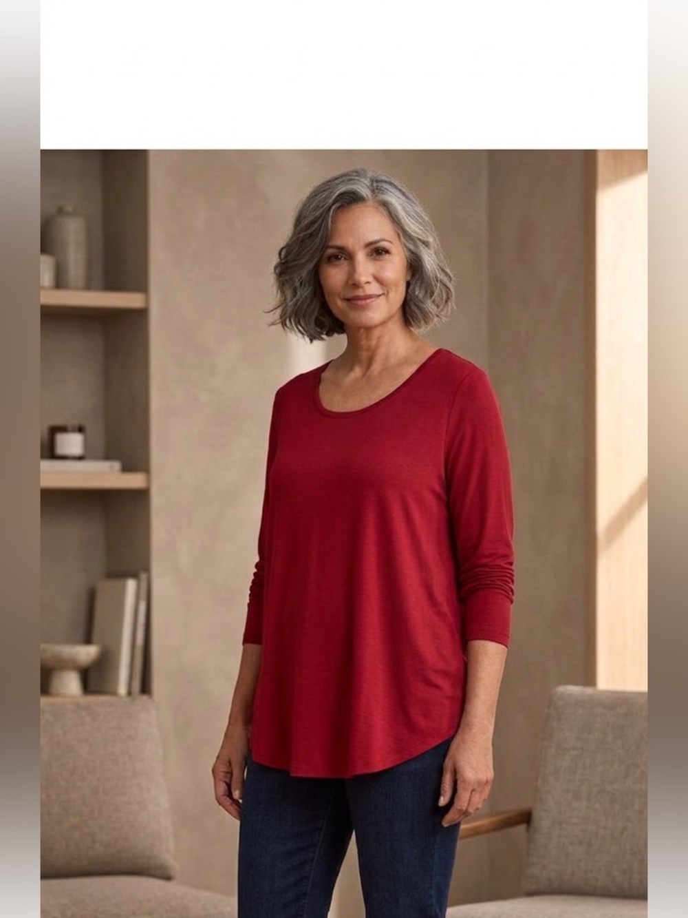 JM Collection Plus Women's Long Sleeve T Shirt Tunic Top Red Size 2X NTW Mature